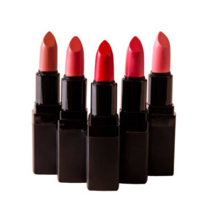 Set of beautiful lipsticks isolated on white background